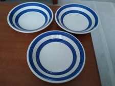 3 Staffordshire Chef Ware Blue White Striped 19 cm Pasta/ Cereal Bowls 