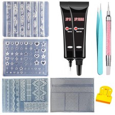 3D Nail Art Mold Kit - 4 Reusable Silicone Molds, Clear Hard Gel, Sculpting Tool