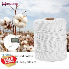 Munzong Macrame Cord, 5mm 328yd White Cotton Rope, 4 Strand