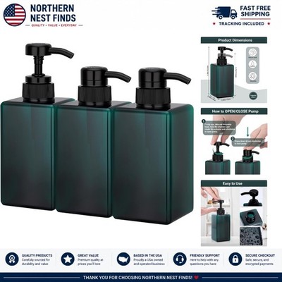 Lightweight 15oz Pump Shampoo Dispensers - Eco-Friendly 3-Pack for Home & Travel