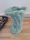 McCoy Pottery Matte Turquoise Swan Vase Vintage 9.25 In