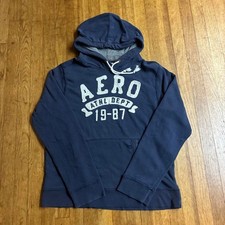 Aeropostale Aero Athletic 1987 Navy Blue Embroidered Pullover Hoodie Mens Large