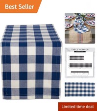 Buffalo Check Collection, Classic Farmhouse Table Runner, 14x72, Navy Cream