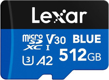 512GB Blue Micro SD Card up to 160Mb/S, Microsdxc UHS-I Memory Card with SD Adap