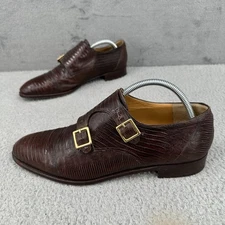 Mauri Made in Italy Mens 10.5M Brown Lizard Leather Double Monk Strap Dress Shoe