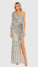 New Mac Duggal Silver One Shoulder Asymmetrical Sequin Gown (10793) - Size 8