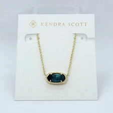 Kendra Scott Elisa Pendant Gold Necklace in Green Cat's Eye Stone