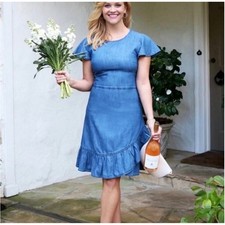 Draper James Chambray Faux Wrap Denim Dress Size 8