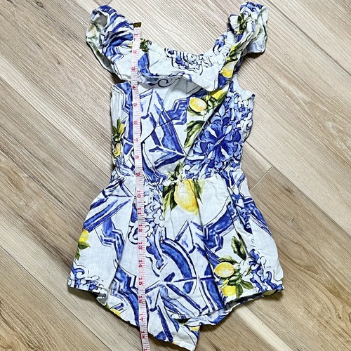 Idillio Positano Romper LINEN Blue Made in Italy Ruffle One Piece Girls S READ - Picture 2 of 6