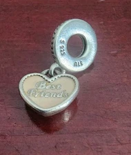 PANDORA 925 STERLING SILVER ENAMEL "BEST FRIENDS, ALWAYS THERE" HEART CHARM 