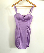 PRETTYLITTLETHING Women's Lilac Satin Bodycon Short Dress Size S
