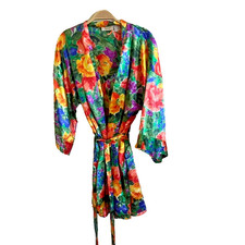 Vintage Victorias Secret Gold Label Womens Large Floral Kimono Robe Slip Set