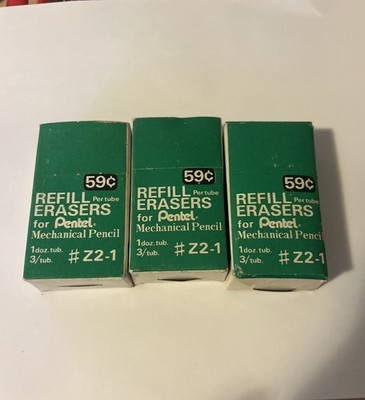 x3 Boxes of 36 Vintage Pentel Mechanical Pencil Refill Erasers #Z2-1 Green