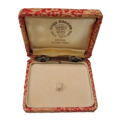 VTG Sakata Pearl Co. Jewelry BOX ONLY Red Gold Silk Brocade - Ginza Tokyo Japan