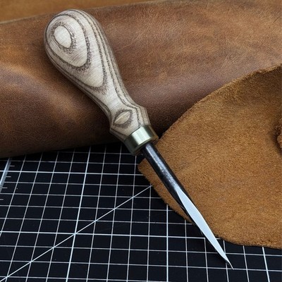 Leather Awl 52100 Carbon Steel Hand Forged Wooden Handle Tool Sharp Needle 6.9''
