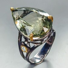 Jewellery 32 ct Natural Green Amethyst Ring 925 Sterling Silver Size 7 /R459483