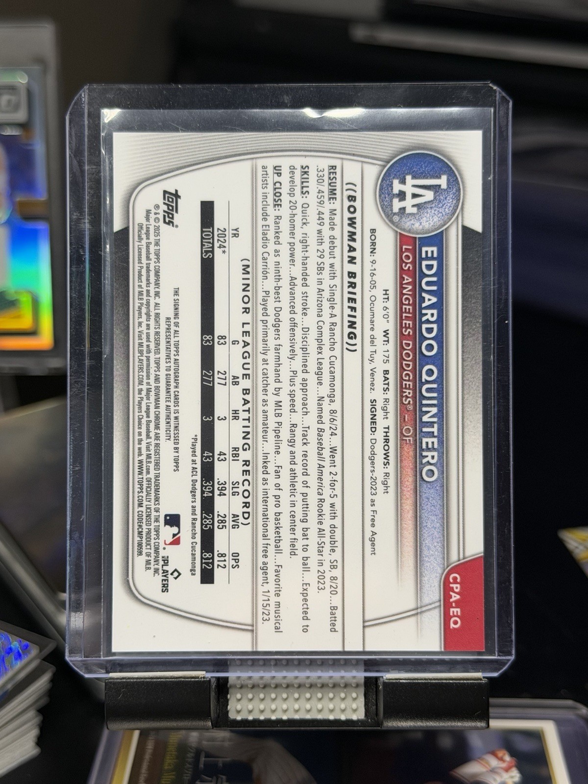 2025 Bowman Eduardo Quintero Chrome Auto 1st Prospect #CPA-EQ DODGERS!! view 2