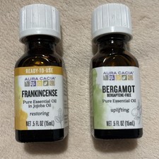 Aura Cacia Restoring Frankincense  Bergamot Pure Essentials Oil 0.5 Fl Oz Each 