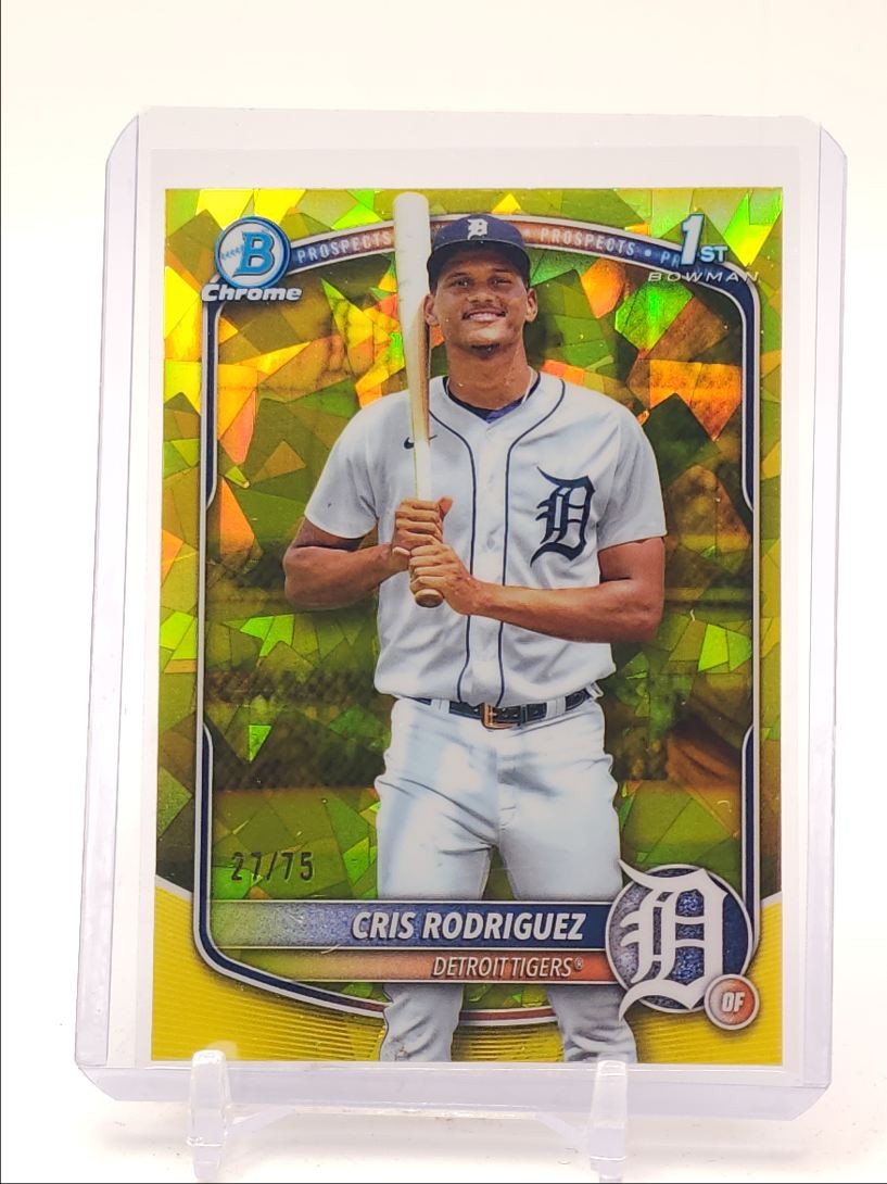 CRIS RODRIGUEZ 2025 BOWMAN CHROME 1ST SAPPHIRE YELLOW TIGERS /75 Q4302