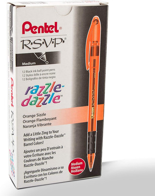 Pentel RSVP Razzle-Dazzle Ballpoint Pen, (1.0Mm) Medium Line, Orange Barrel, Bla
