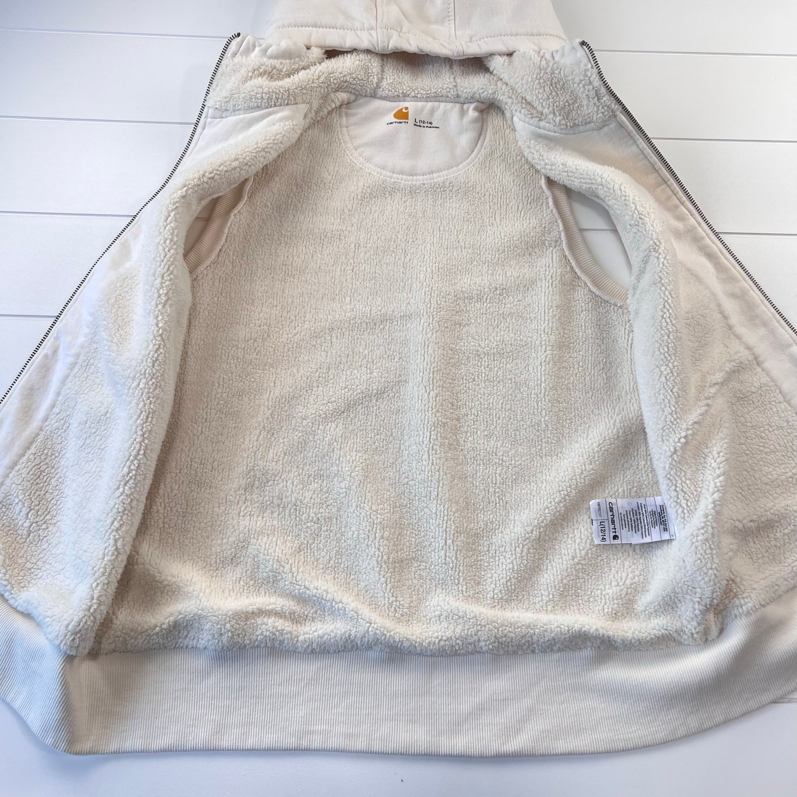 Carhartt Sherpa Lined Cream white ZipUp Vest women’s size Large 12/14