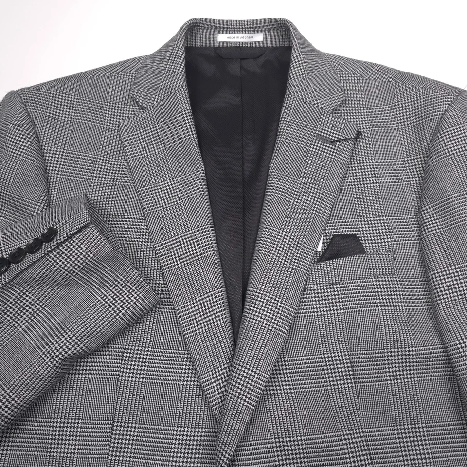 Traje de lana BAR III blanco y negro a cuadros calce ajustado de tres piezas para hombre talla 40S X 33 Foto 3 de 4