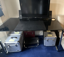 Black Glass Computer Desk, 140x80x71cm, Contemporary Home Office, Gloss Finish