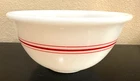 VTG  8" Hazel Atlas? Termocrisa? White Milk  Glass Mixing Bowl Red  stripe HEAVY
