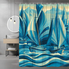 Blue Sailboat Ocean Shower Curtain Nautical Coastal Graphic Print