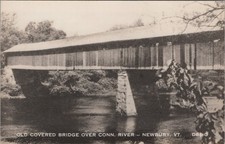 Old Covered Bridge Over Conn River Newbury Vermont VT RPPC Stone Piers Postcard