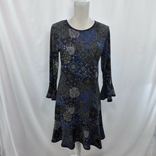 Michael Kors Vibrant Floral Rayon Dress Womens Medium Long Bell/Flutter Sleeve