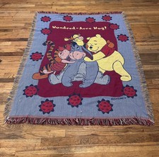 Vtg Disney Winnie The Pooh Throw Blanket 54x44 Piglet Tigger Eeyore Hundred Acre