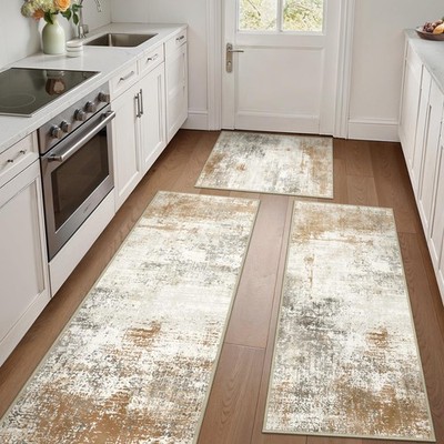 Kitchen Rugs Sets of 3 Non Slip Washable Kitchen Mats for Floor, Waterproof A...