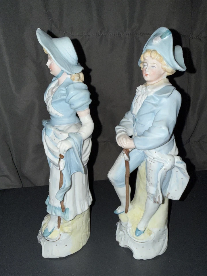 "Estatuillas bisque alemanas pareja señora caballero bastones 10,5"" niño azul" Foto 4 de 4