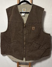 Carhartt Brown Sherpa Lined Canvas Work Vest Men s Size XL - Model V13CHT