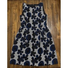 Tommy Hilfiger Dress 6 Navy Blue Floral Jacquard Striped Fit & Flare