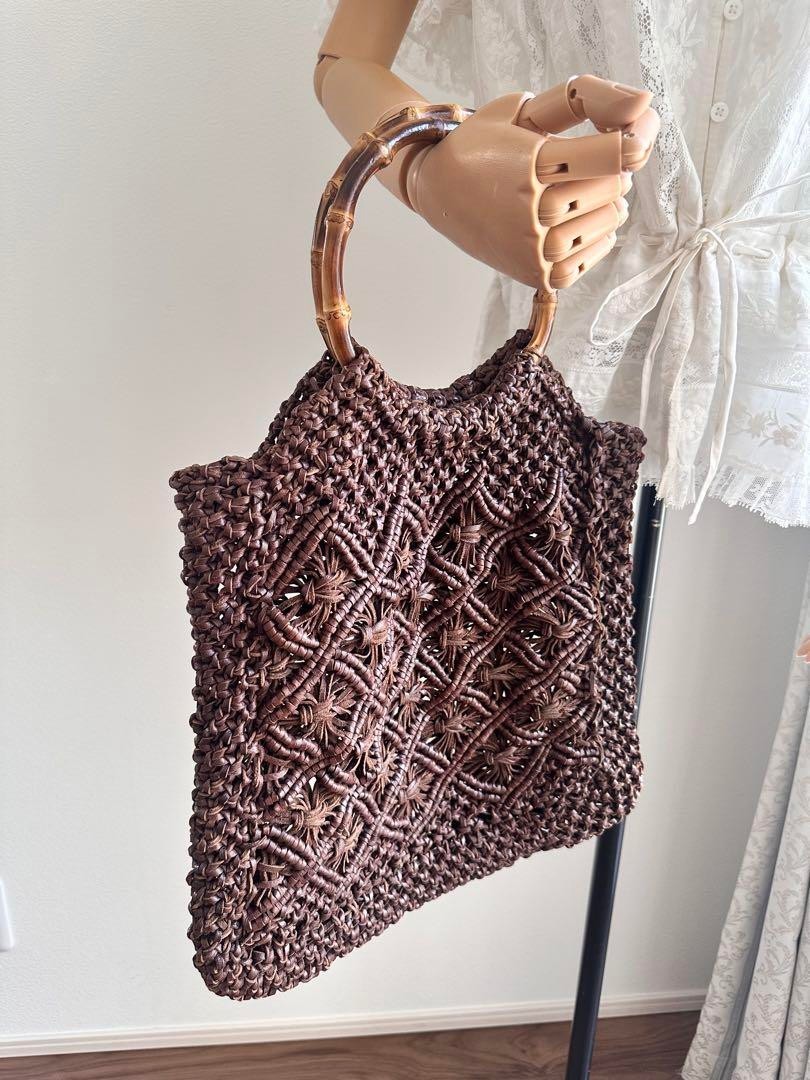 Dragon Diffusion Leather Mesh Handbag Bamboo Hand… - image 3