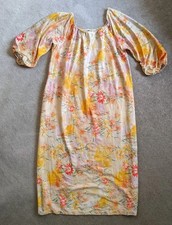 Vtg 70's SEARS At Home Wear Yellow Floral Mumu Retro Hippie House Dress Lounge