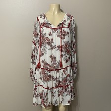 Great Jones Cream/Red Floral Boho Long Sleeve Dress Size Medium