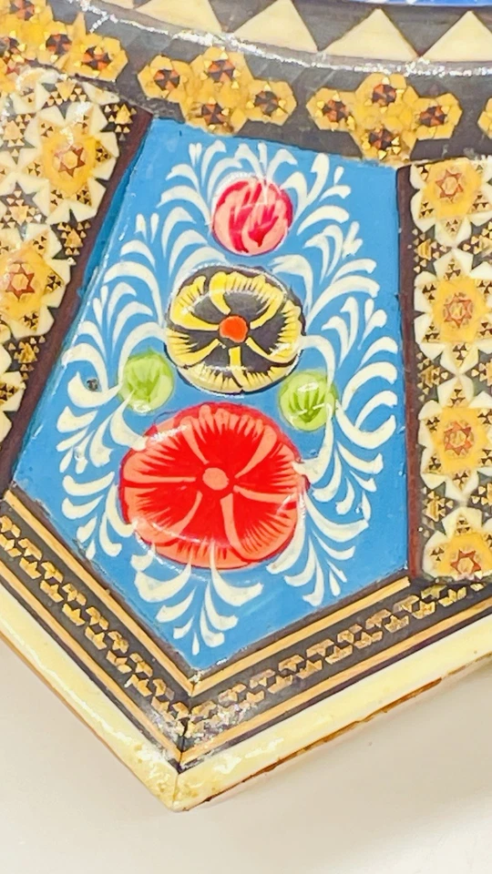 Винтажные кварцевые настенные часы персидский маркетри 16,75 дюйма 3 стрелки синие декоративные работы - Изображение 4 из 4