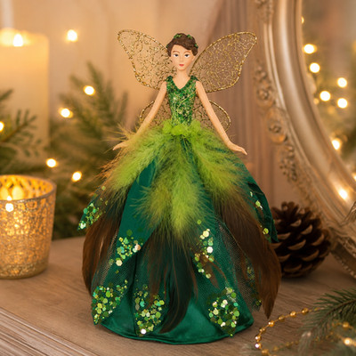 Gisela Graham grüne Federfee Christbaumspitze Glitzer Design elegant