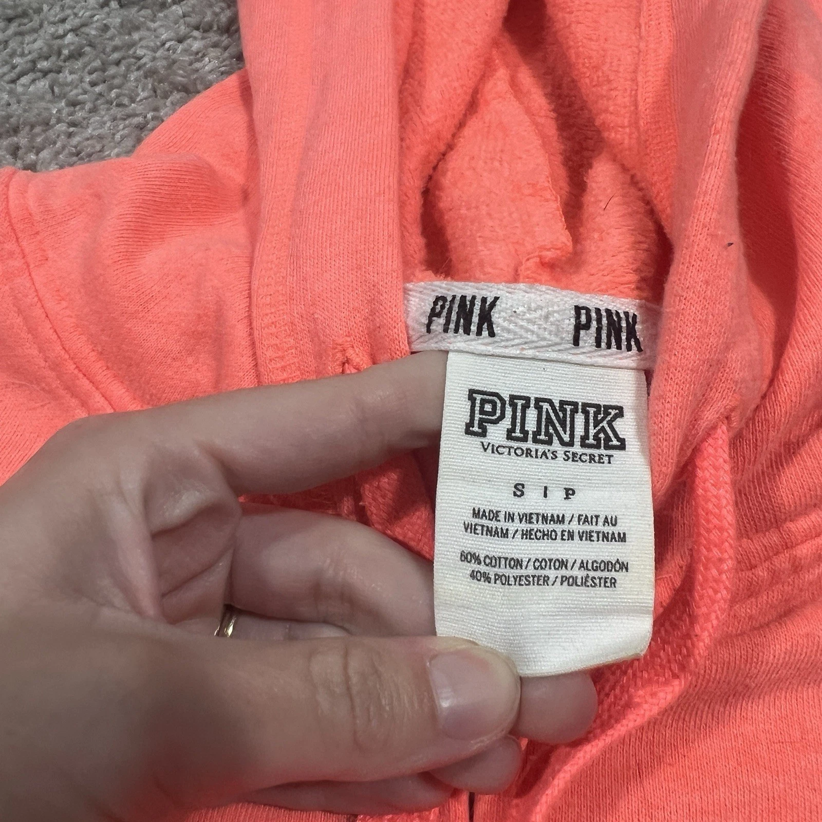 UNDERCOVER Felpa con cappuccio e zip intera Victorias Secret LOVE PINK arancione rosa logo corallo piccola