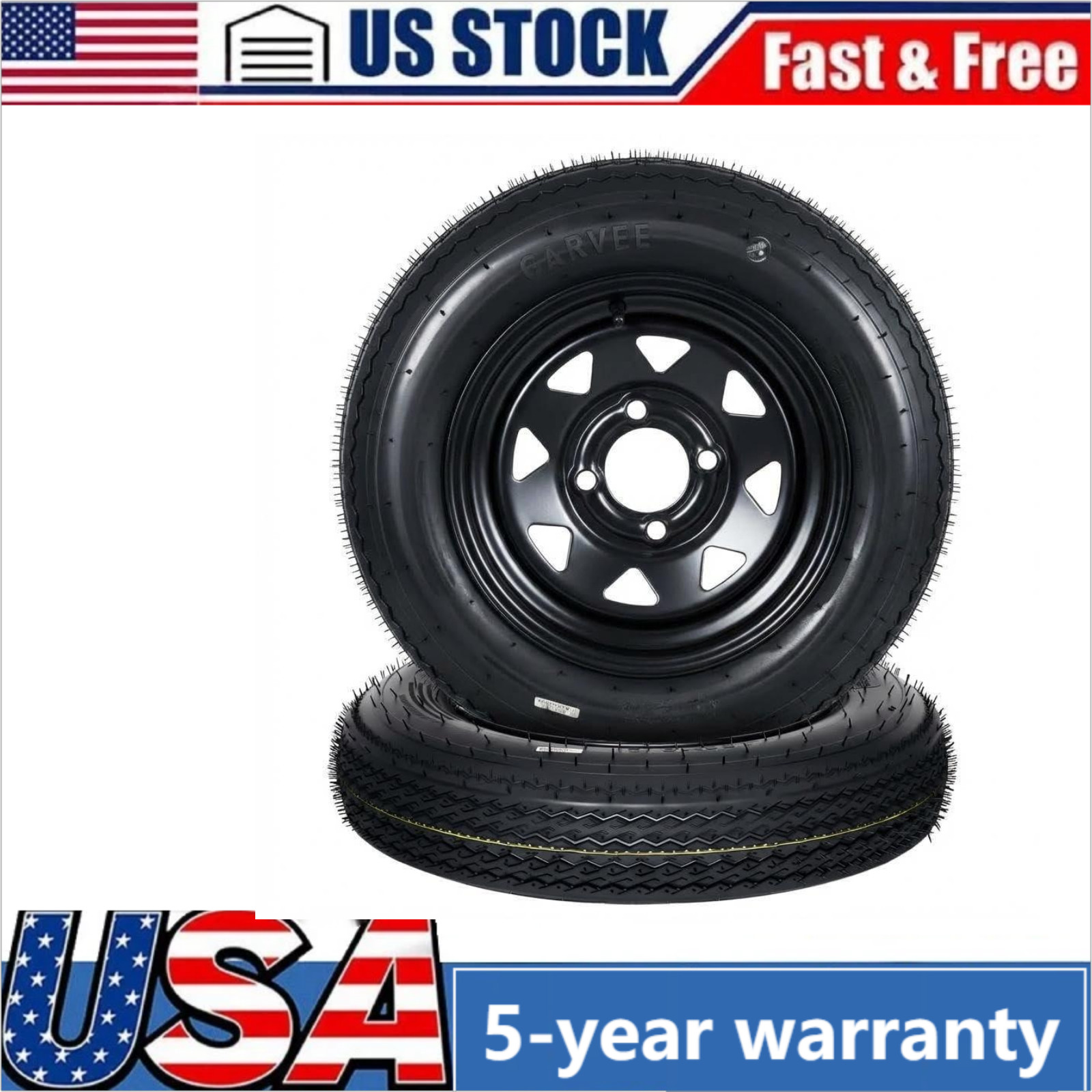 2 Pack 4.80-12 4.80x12 Trailer Tires and Wheels with 12" Rims 4 Lug on 4" 6PR