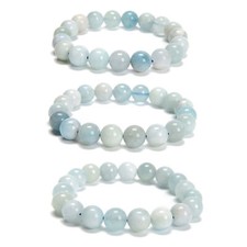 Multi Blue Aquamarine Smooth Round Beaded Bracelet 10mm 7.5'' Length 3 PCS/ Set