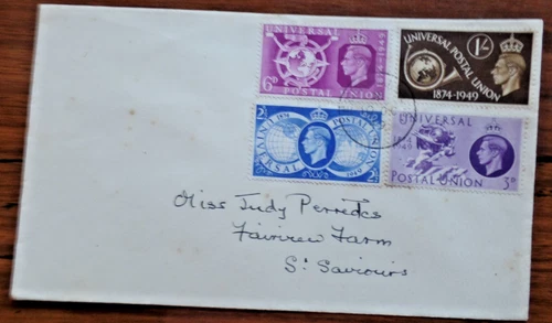 G.B.1948 Olympics 4v FDC cancelled Jersey handstamp cancell