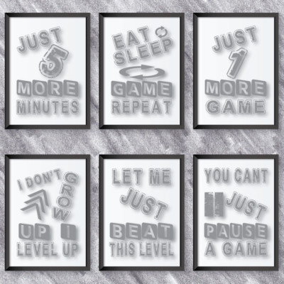 Graue Spieldrucke Jungen Schlafzimmer Spiele Zimmer Poster Gamer Wandkunst Schlafzimmer Dekor