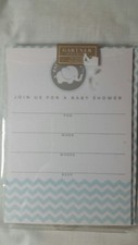 GARTNER STUDIOS BABY SHOWER INVITATIONS WHITE AQUA GRAY WITH ELEPHANT 10 COUNT