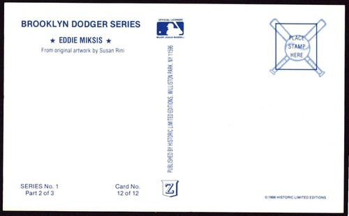 Brooklyn Dodgers EDDIE MIKSIS Autograph Signed Postcard AUTO RINI Died 2005 - Picture 2 of 2