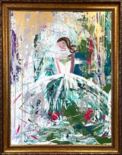"Take Me to Pairs" Figure in Chanel Gown French Haute Couture Oil Painting Frame