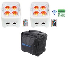 2 Rockville BEST PAR 50 White Rechargeable Par Lights Wireless DMX RGBWA UV Bag